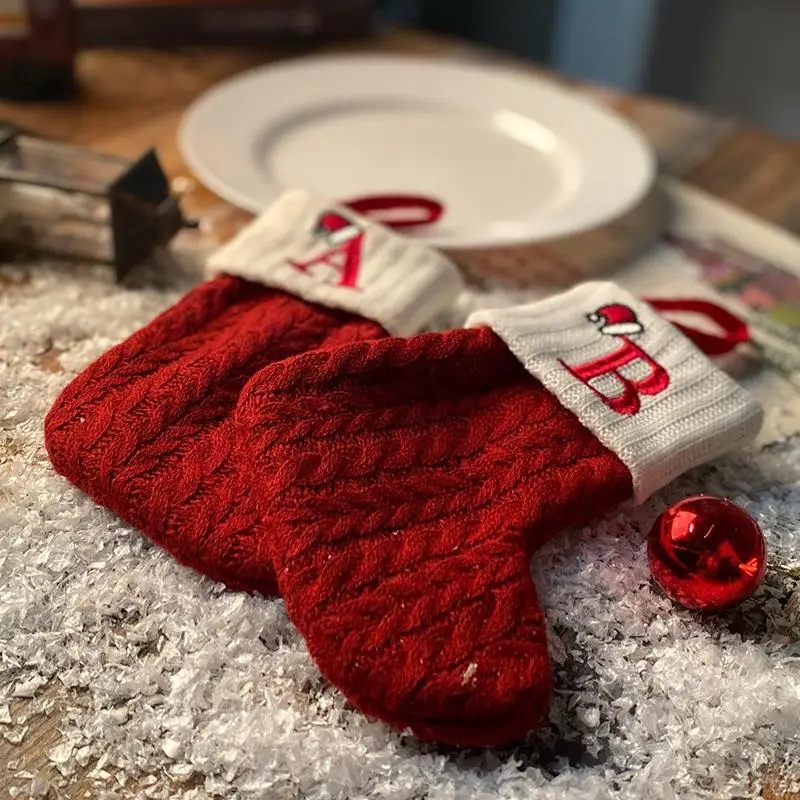 Hot Selling Classic Red Letter Christmas Socks Woolen Knitted Christmas Socks Festive Christmas Pendant Decoration Wholesale