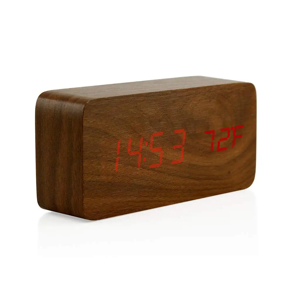 RTS Wood Led Digital Table Clock Display with USB for Bedroom Desk Office Wooden House Decoration