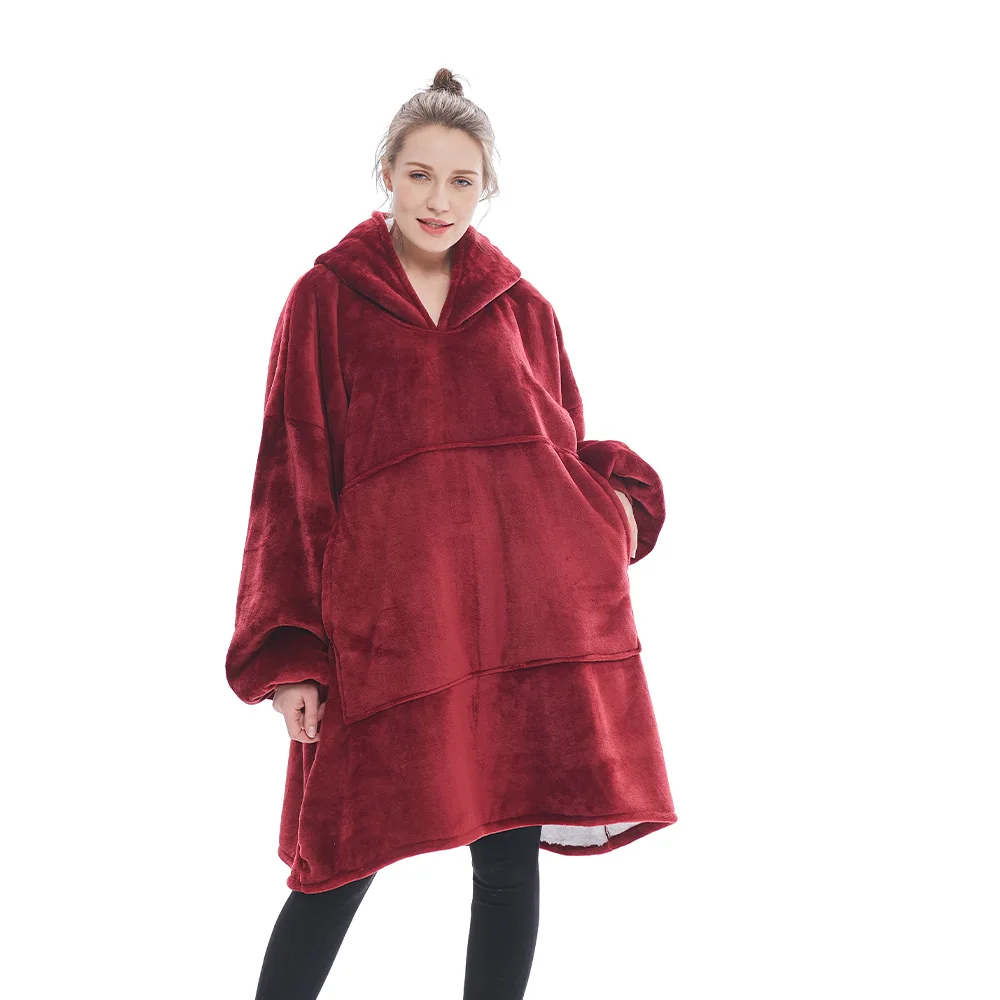 wearable hoodie throw flannel sherpa fleece for sleeping hug blanket