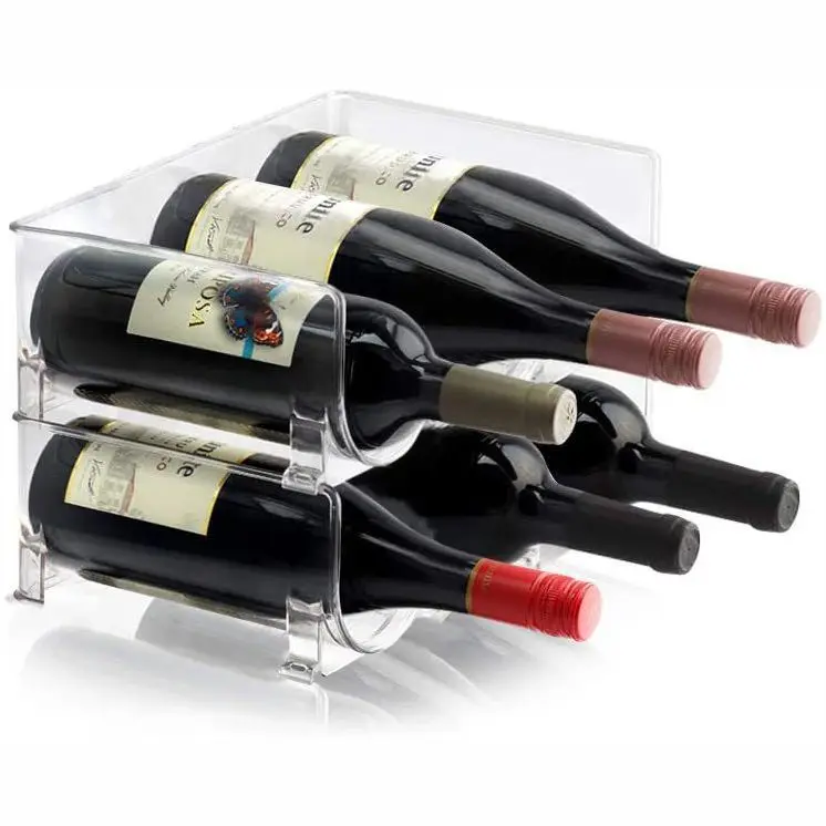 Plastic Wine Bottle Holder Stackable Acrylic Wine Rack for Fridge Plastic Bottle Storage Organizer