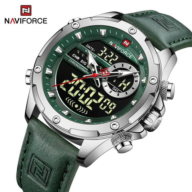 NAVIFORCE 9208 SGNGN Mens Watches Luxury Green Strap Quartz Analog Luxury Men Wrist Watch with big Dial 2022