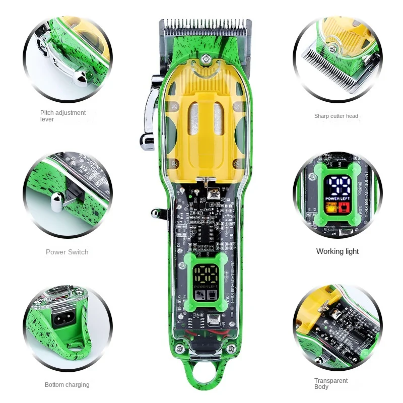 Professional Hair Clippers for Men Rechargeable Cordless transparent Design Clippers for Hair Cutting barber set Beard Trimmer