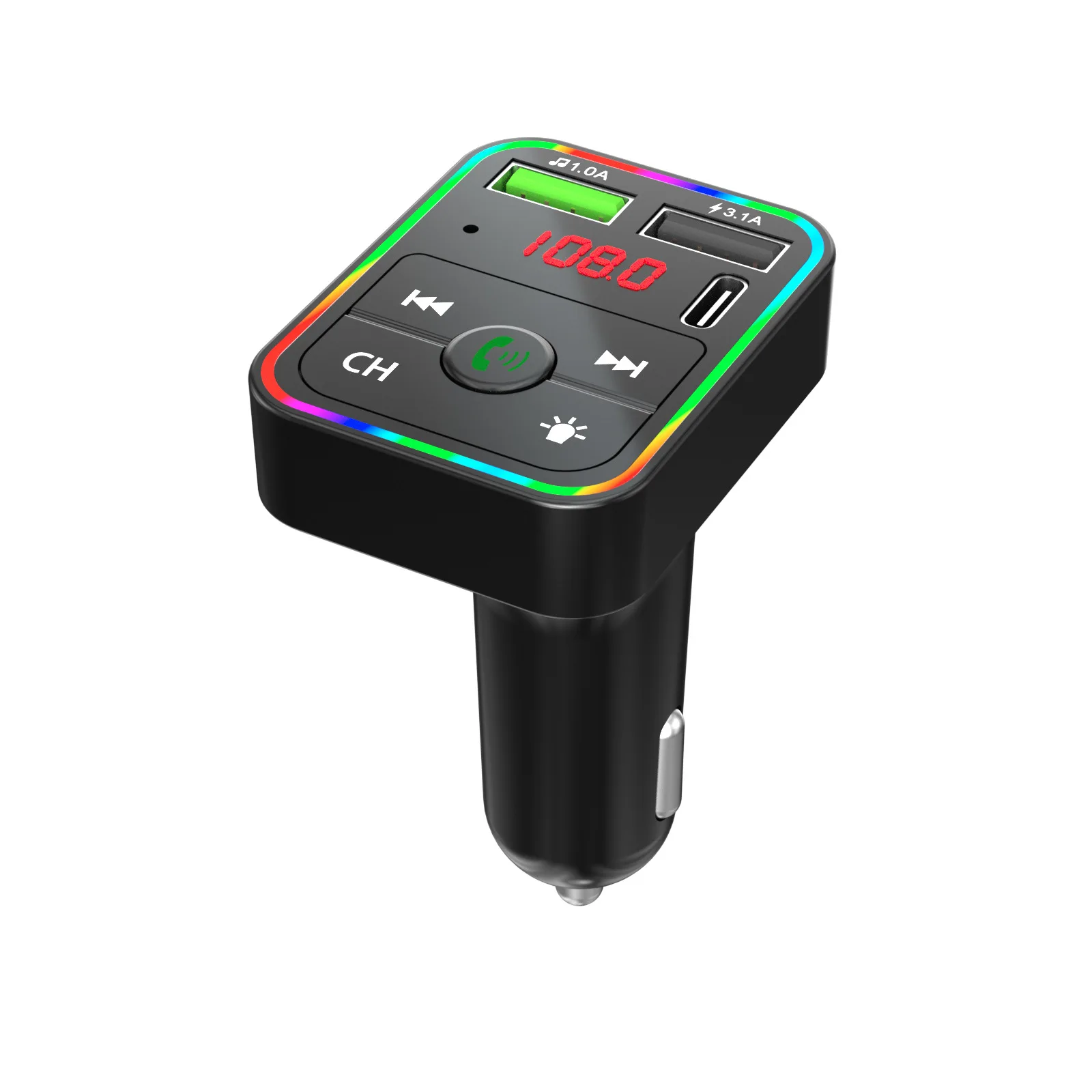Wholesale F2 car MP3 player car wireless Bluetooth hands-free fairy tale FM transmitter LED display rainbow light PD car charger