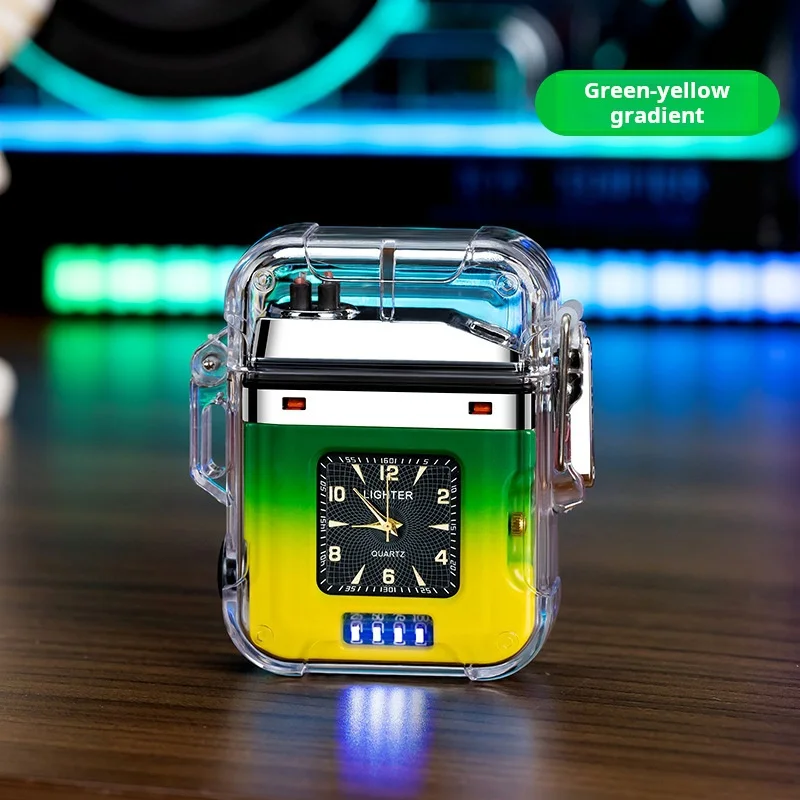 USB перезаряжаемая двухдуговая зажигалка с прозрачным и кварцевым циферблатом