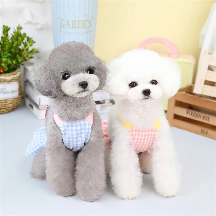 Baby Plaid Cool Summer Dog Dress Cute Design Korean Style Pet Dress Pet Clothes Thailand Dog Clothes Summer Dog Clothes 2023
