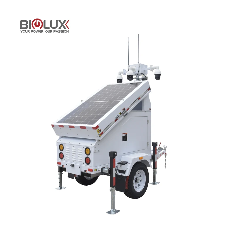 Hot Seller 3 Panels Mobile Solar Power Surveillance CCTV Trailer  For Outdoor Security