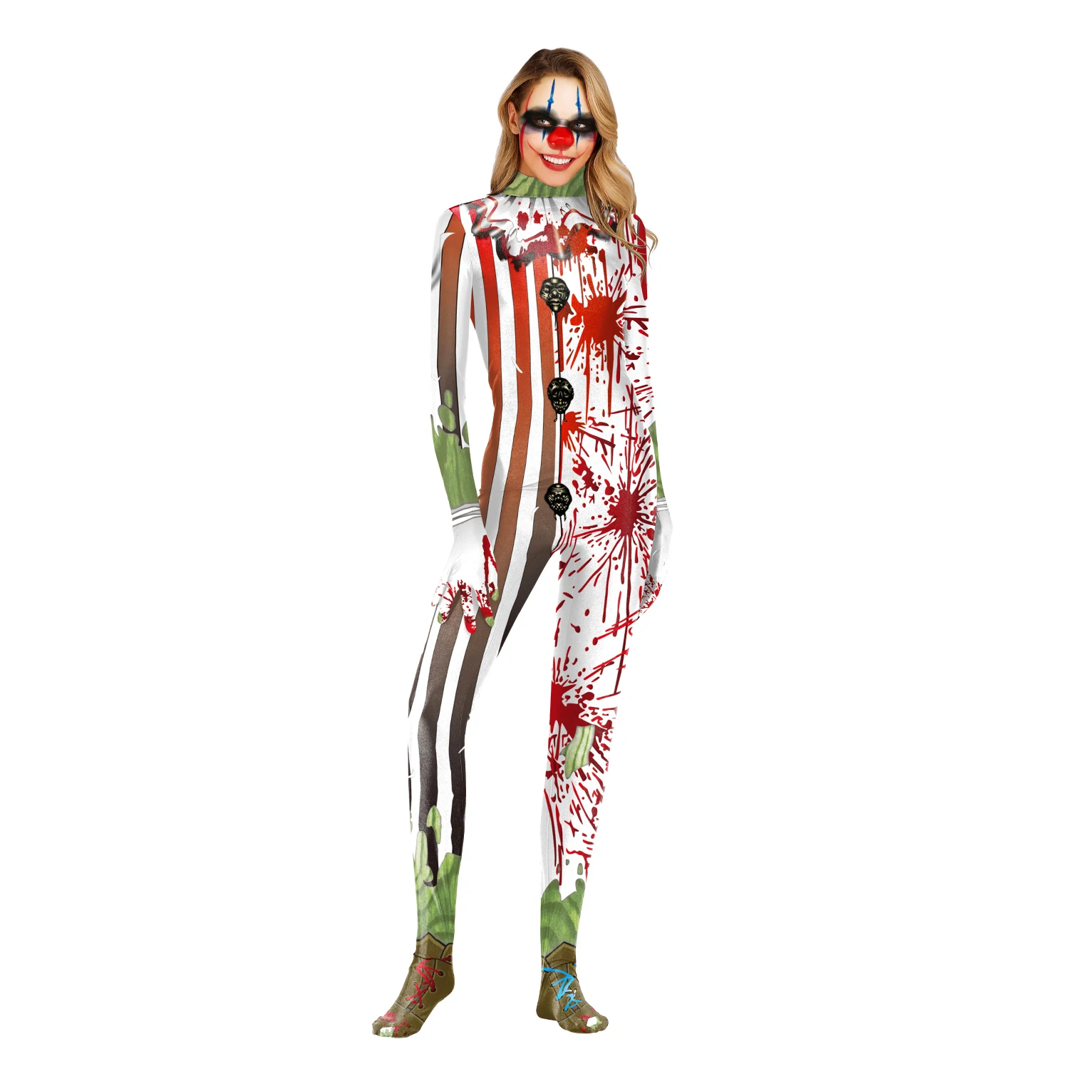 Sexy Women Cosplay Jumpsuits Print Halloween Costumes Tight Bodysuit With Hands With Foot N37-38