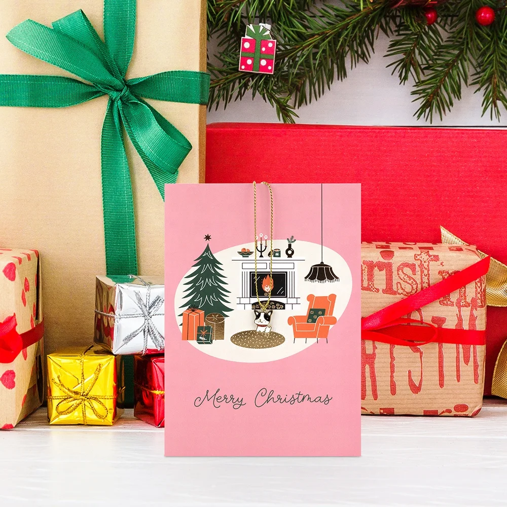 Customised Printing Handmade Festival Novelty Cute Unique Dog  Christmas Greeting Cards with Envelopes Manufacturer