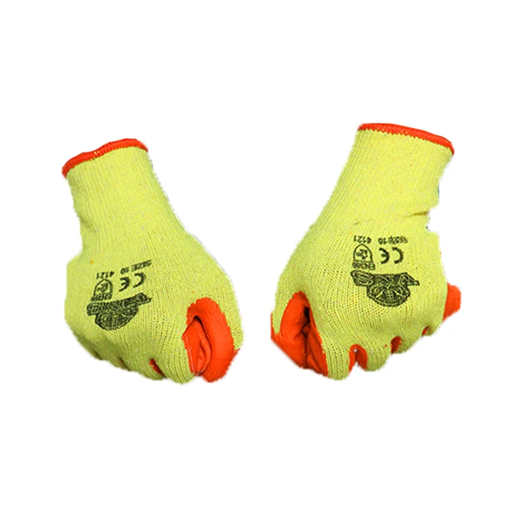 yellow saftey welding mechanic polyester pu coated ruber hand gloves for labour work guantes