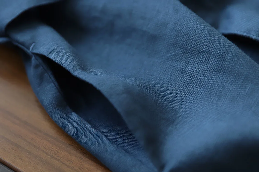 Factory Direct Sale Japanese Literary Pure Linen Lapel Dress Shirt Long Skirt