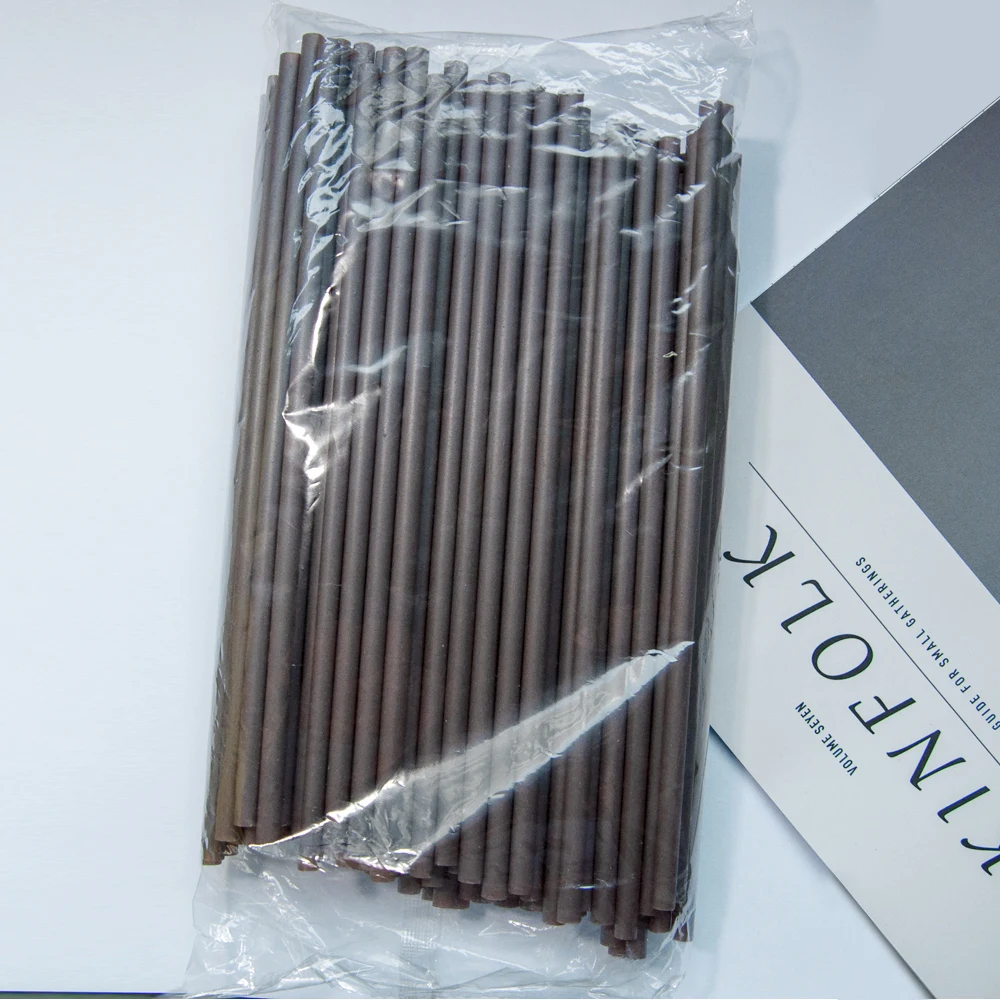 Custom Logo Coffee Ground Straws Individually Wrapped Disposable Biodegradable Drinking Straws 9 inch reusable black straws
