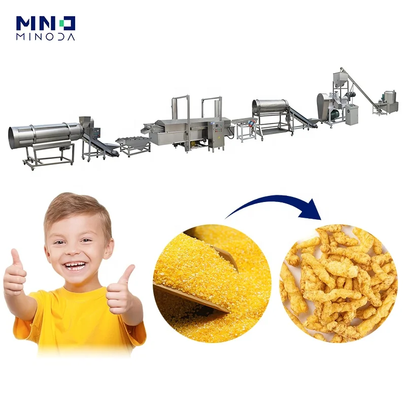 MINODA Custom Automatic Fried Cheetos Kurkure Nik Nak Making Machine Corn Curls Puff Snack Food Manufacturing Machines