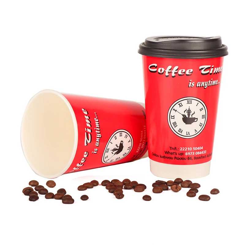 100% Degradable PLA Double Wall Paper Coffee Cup Disposable insulate glass With lids for Dinner Mugs hot drins