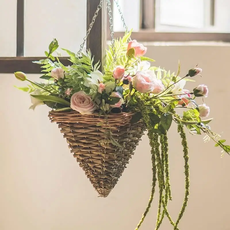 
Cone shape hanging basket hand woven cheap wicker hanging basket for sale 