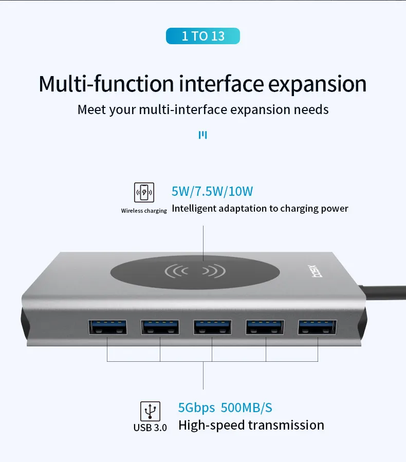 Концентратор Type c для Macbook 13 в 1 с 5 портами USB 3 0 HDMI VGA Gigabit Ethernet аудио SD TF кардридер PD и Беспроводная