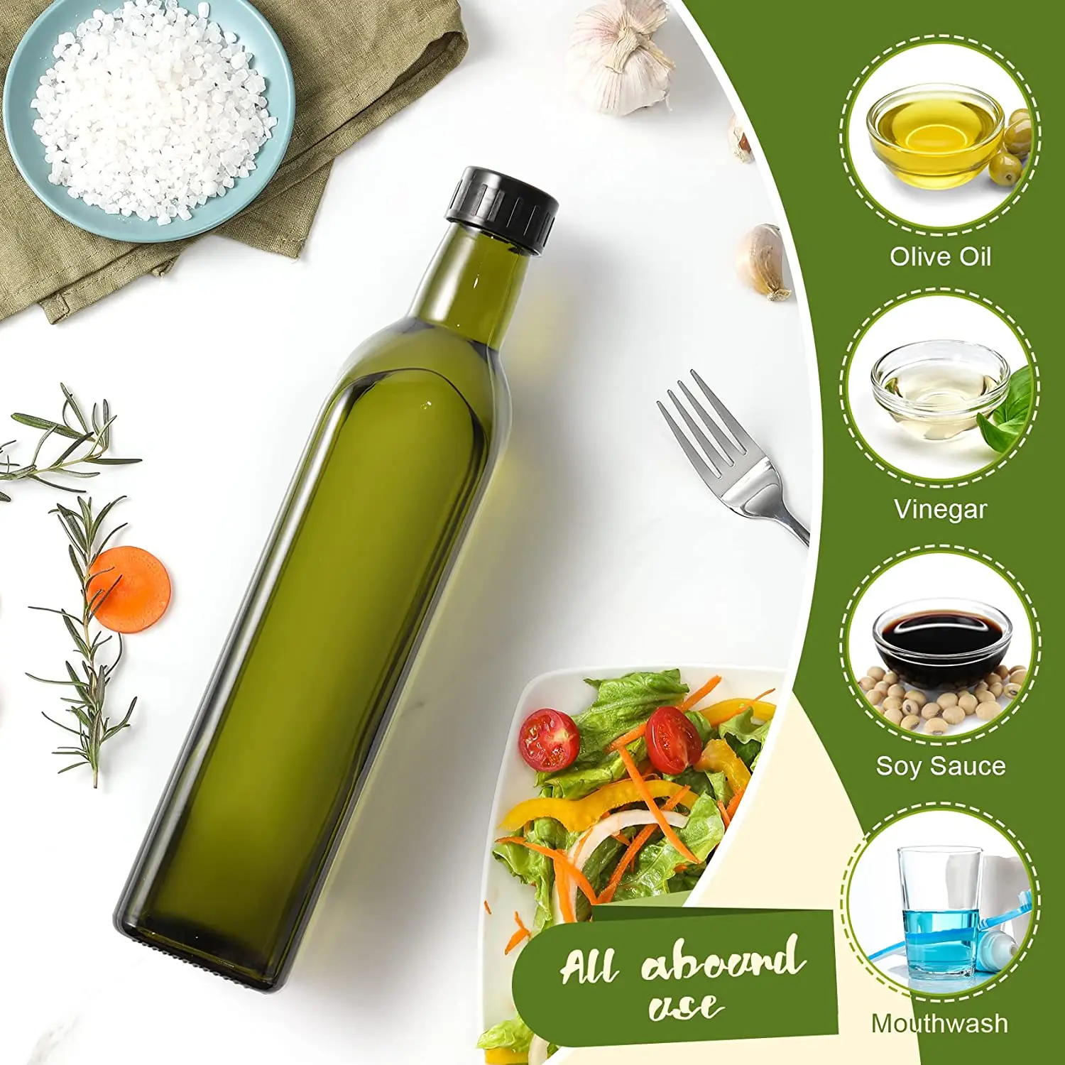 Wholesale custom premium empty small dark green food glass bottles 250ml 500ml 750 ml 1000ml for Extra Virgin Olive Oil