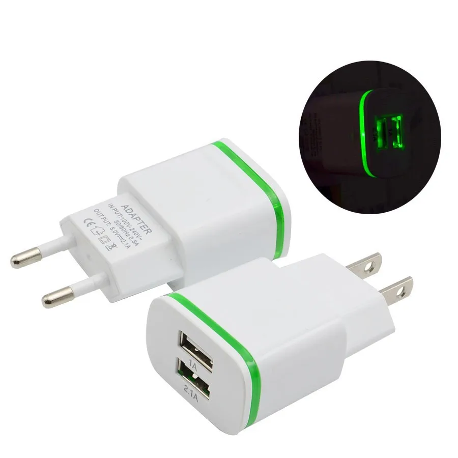 
2.4A 2USB Charger EU UK US Mobile Phone Wall Charger with led light 