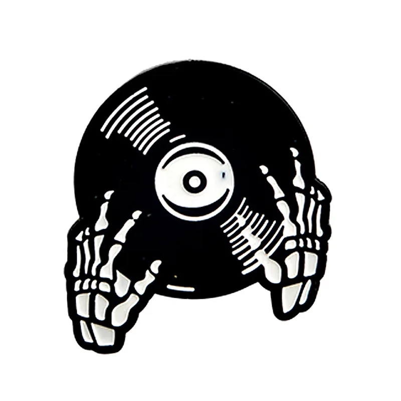 In stock Disc Player Tape Shape Lapel Pins Dye Black Custom Halloween Decoration Metal Badge Pins