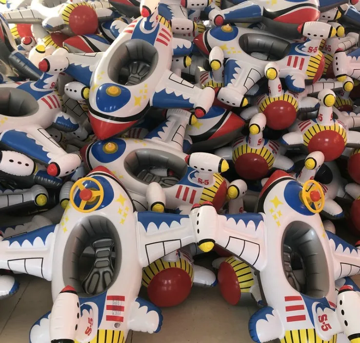 New 0.3mm pvc inflatable airplane swimming seat floating with water gun children water toy steering baby swim ring