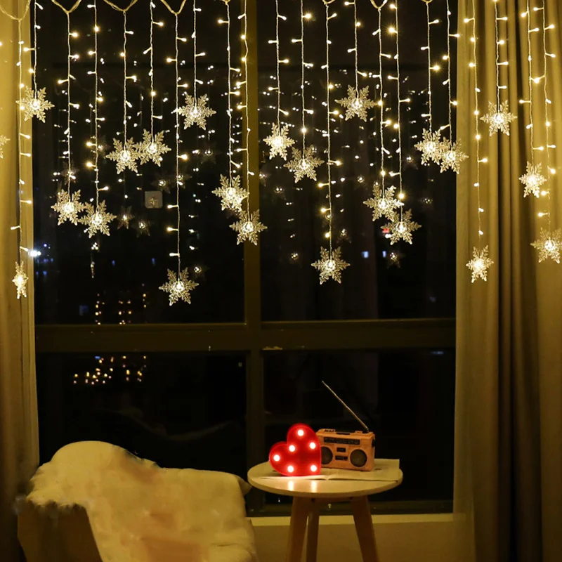 Snowflake Window Curtain Christmas  Lights Icicle Fairy String Lights Outdoor Garland Home Party Garden Decoration