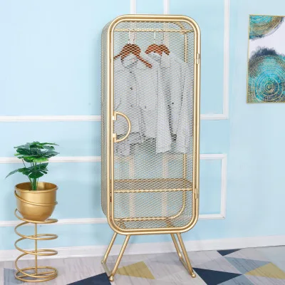 Nordic Wrought Iron Grid Wardrobe Golden Hotel Suite Single Wardrobe Clothing Store Display Cabinet