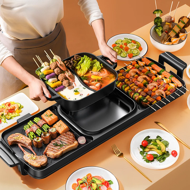 2IN 1Multi-function Electric Grill Frying Pan Electric BBQ Grill 220V Non-stick Grill Plates with Temperature Control