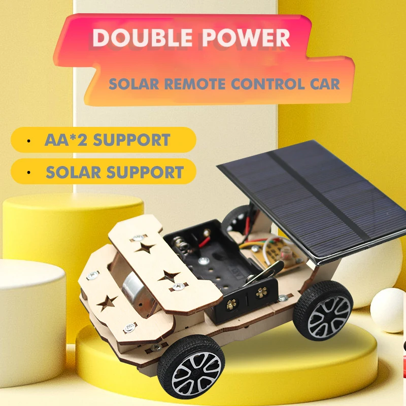 Solar Model Toys Remote Control Car STEM Educational Science Assembly Wooden Toy Construction Solar Car STEM Toy For Kids