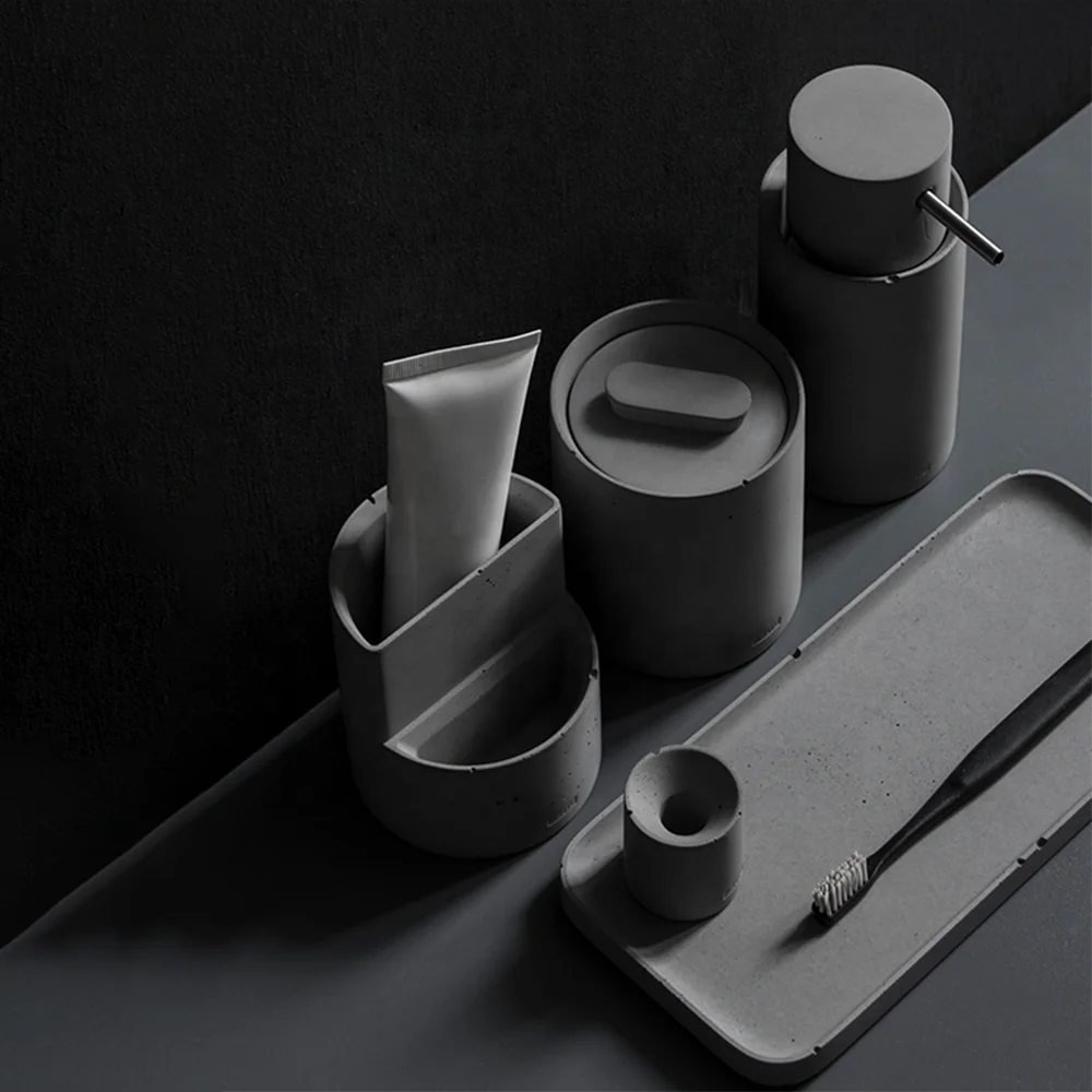 
BENTU HUI nordic simple grey concrete soap dish dispenser washroom bathroom combination 