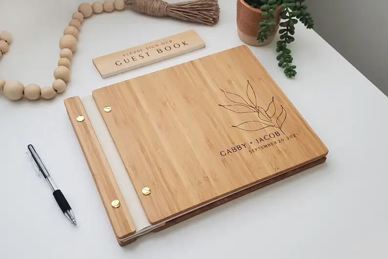wholesale original bamboo wood wedding reception guest gift book