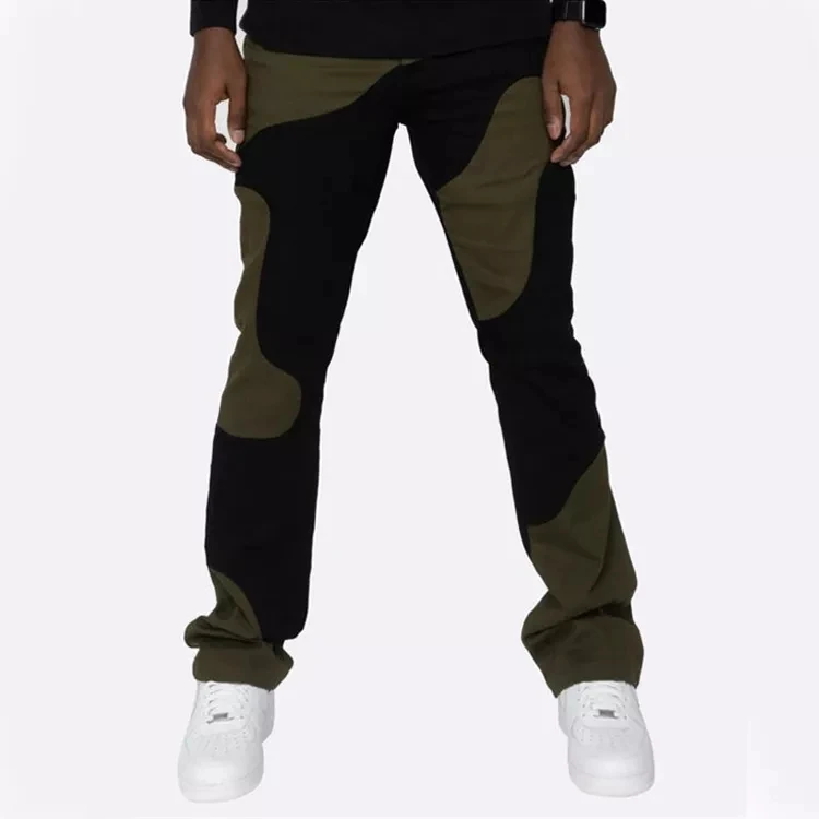 Label Custom Denim Cotton pants Wholesale Patchwork Men Stacked Slim Jeans