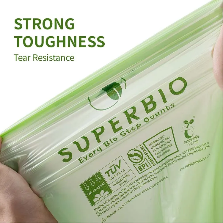 13 Gallon Compostable Flat Top Tall Kitchen Garbage Bags,Food Scrap Trash Bags Certified by BPI and OK Compost