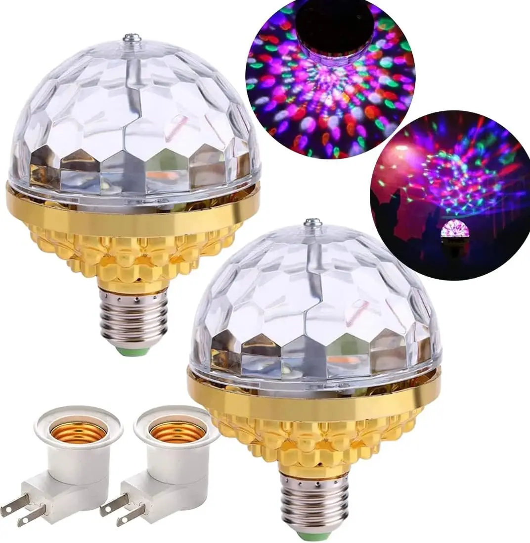 KTV Stage Colorful Rotating Light E27 Crystal Light Bulb with Sockets Disco Magic Ball Light Bulb for Home Room Dance Party