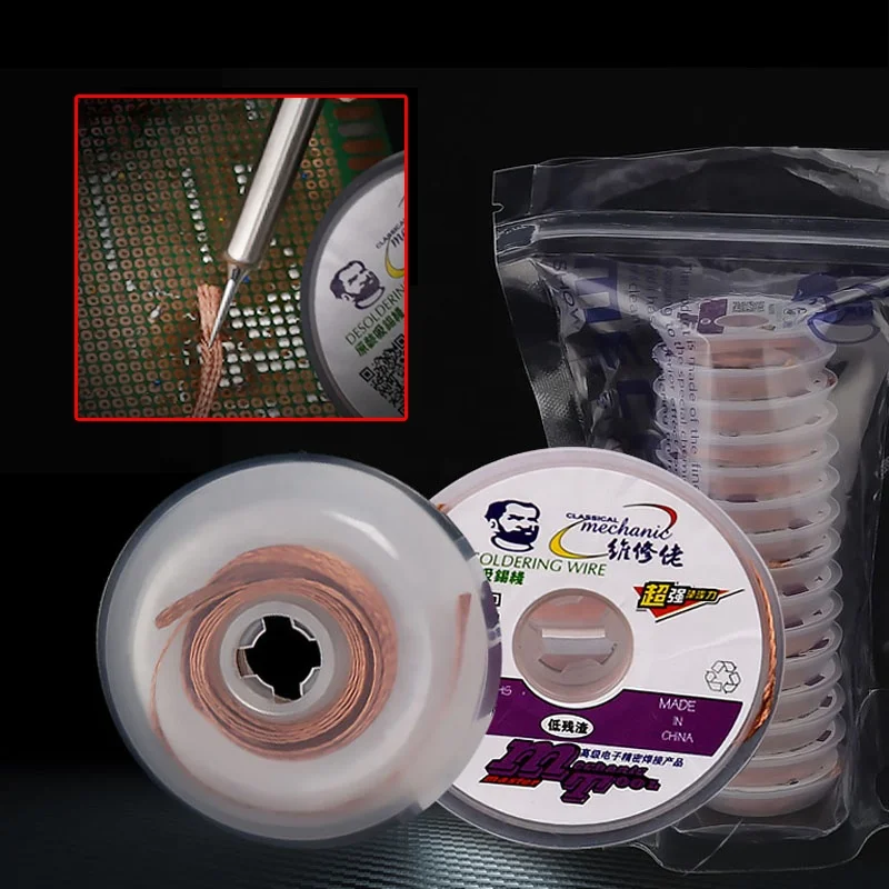 MECHANIC 1.5/2.0/2.5/3.0/3.5mm Width 1.5m Length Desoldering Braid Welding Remover Copper Solder Wick Wire Cord PCB Repair Tool