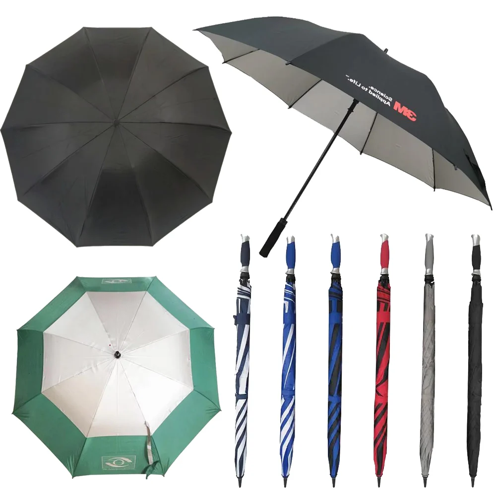 Manual open large size double ribs black color polyester fabric cheap advertising golf umbrella