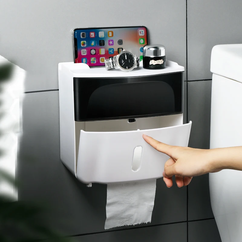 Good Quality Versatile Multifunctional Wall Mount ABS PS Plastic Tissue Box case With Drawer for Bathroom