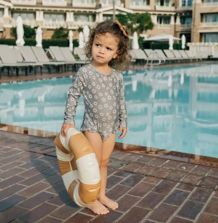 Toddler Baby Girl Swimsuit One Piece Long Sleeve Floral Print Swimwear Ruffle Beach Bathing Suit