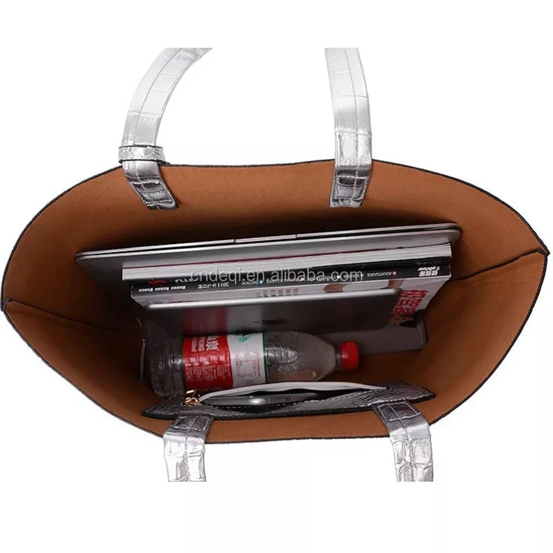 Women Crocodile PU Leather Shoulder Bag Ladies Casual Tote Sliver Handbag