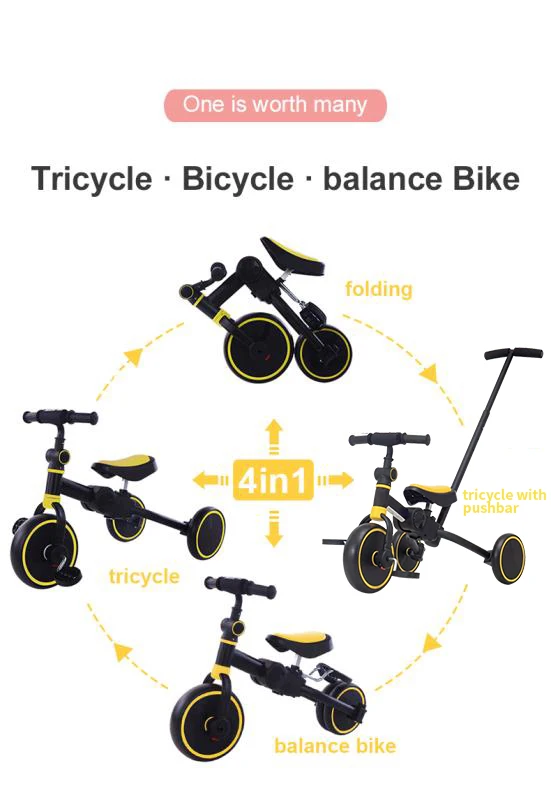 Trike with pushbar for 2 to 6 years old 2022 China factory high quality 3-4-5in1 baby tricicle for kids children