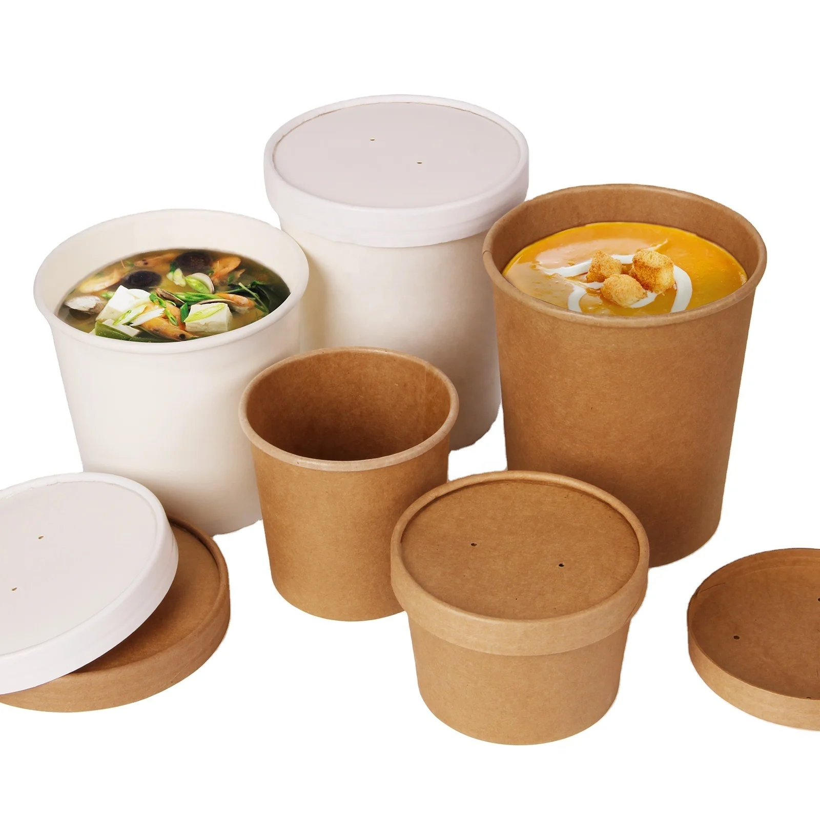 Бумажный контейнер для пищевых продуктов на заказ, чашка для супа/одноразовые бумажные чаши для горячего супа с крышкой