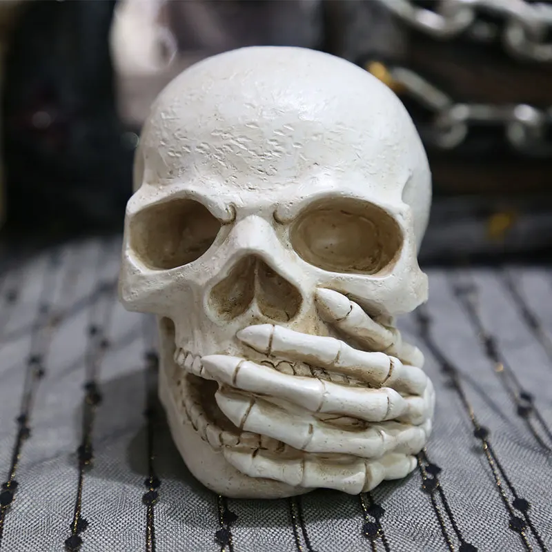 Halloween decoration resin sculpture White No see skull head No say skull head home decoration resin crafts skeleton  figurine
