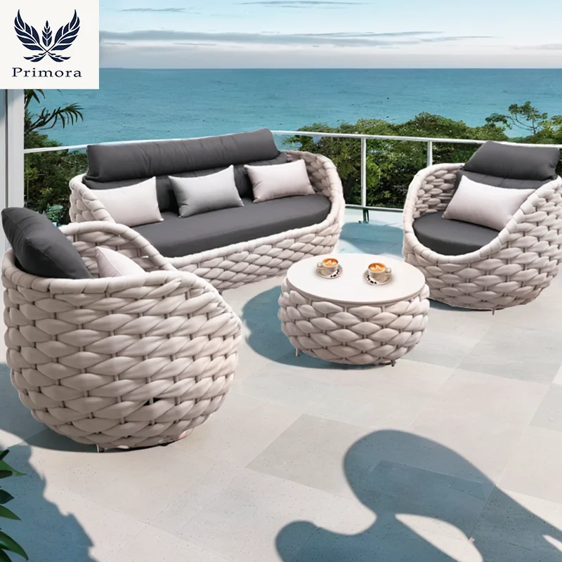 Garden Furniture Outside Balcony Aluminum rattan teak wood Patio Garden Out Door Outdoor Sofa Furniture outdoor Set waterproof