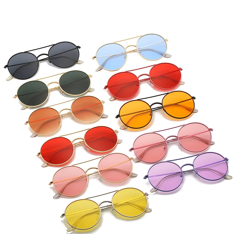 
2019 retro twin beams round sunglasses women metal tint color cheap stock sun glasses wholesale 