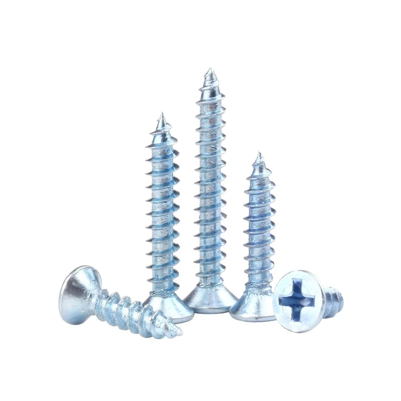 Carbon steel blue white zinc cross groove countersunk self tapping screw