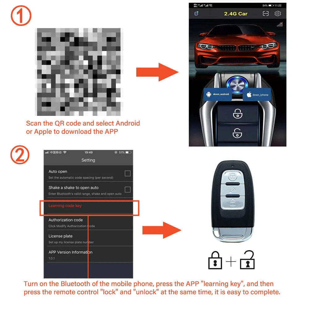 Car one-click start modification remote start mobile phone control car mobile APP control open trunk remote control lock/unlock