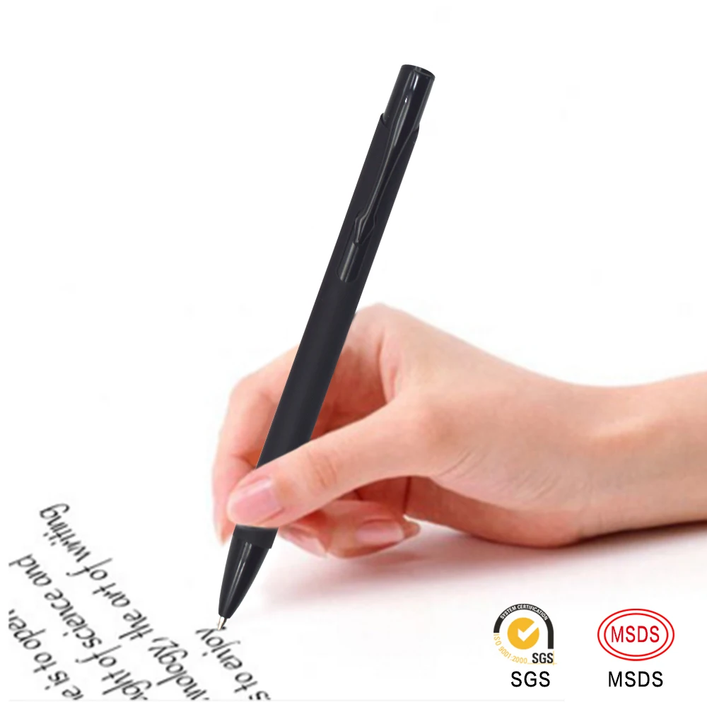 Cheap promotional aluminum ball pen custom logo pen with black plating parts.