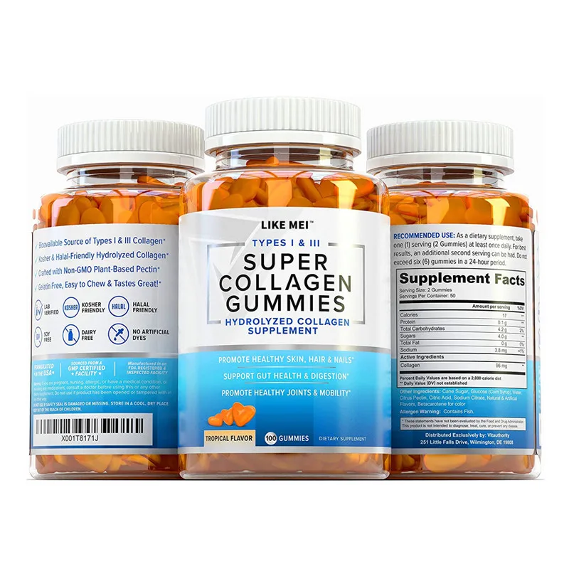 private label custom organic ant aging hair skin nails candy gummy vegan vitamin L-glutathione collagen gummies