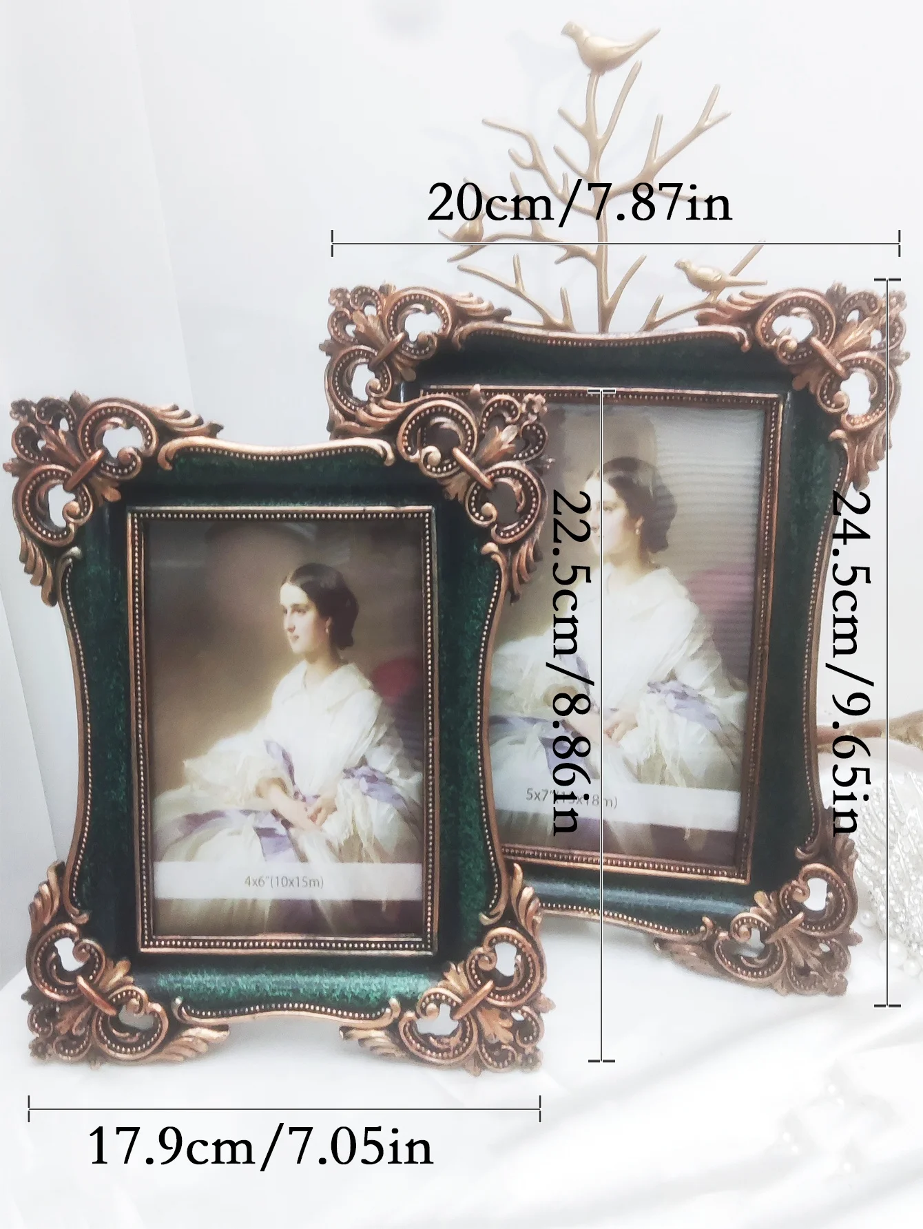 vintage picture frame 6in 7in retro rose green  vintage gold carved resin photo frame baroque for table decoration