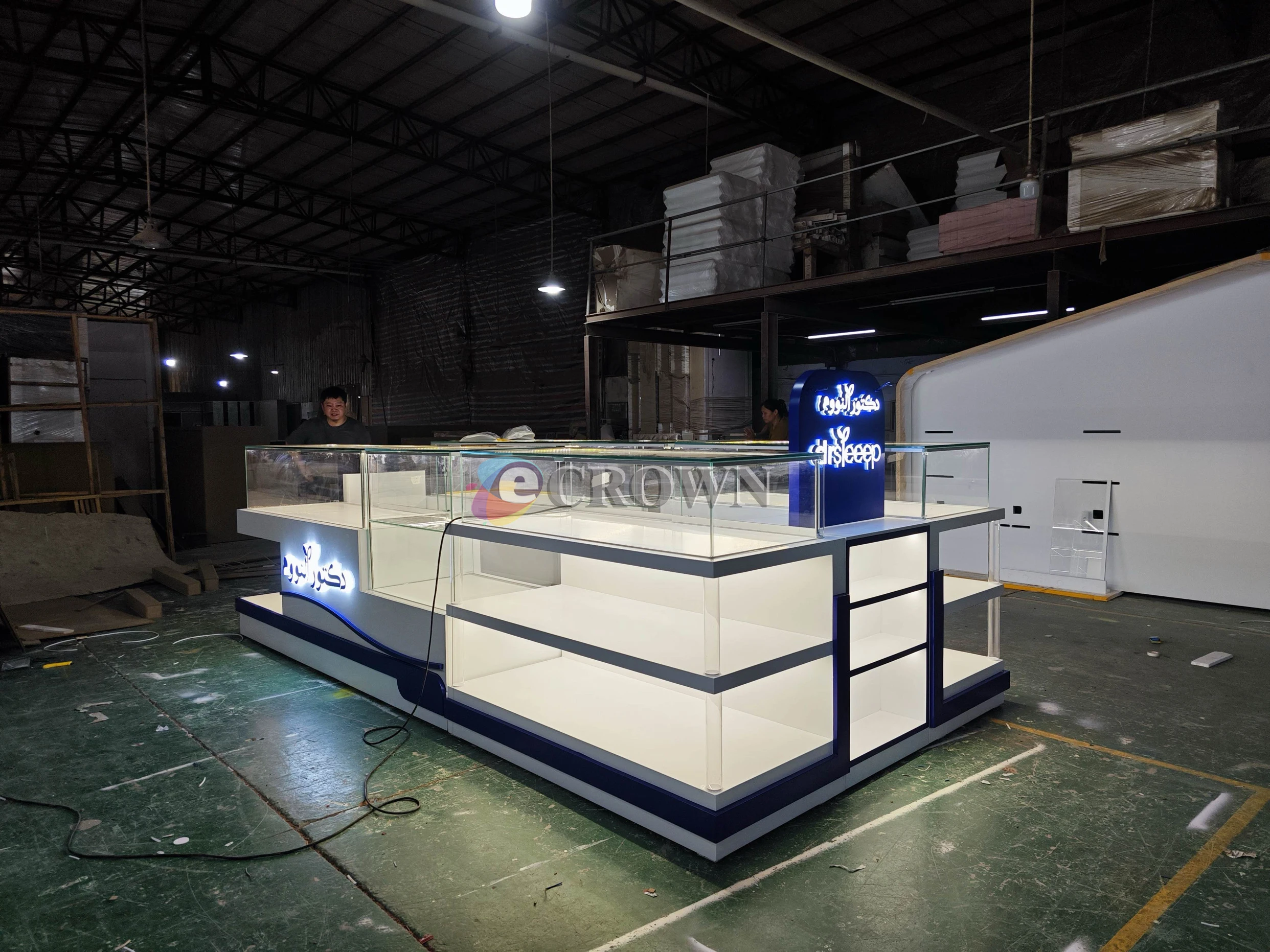 Grocery Display Booth Wallmount Robot Booth for Wood Bedclothes Store Display OEM