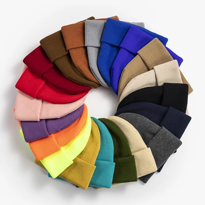 Wholesale Acrylic Knit Cuff Plain Beanies Cap Daily Beanie Hat Warm Winter Hats Unisex 2021 for Women Men