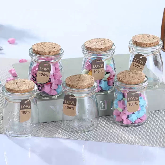 3.4oz Mini Glass Wish Favor Bottle 100ml Vintage Party Favor Jars For Wedding Favors Pudding Glass Jar With Cork Lid And Strings